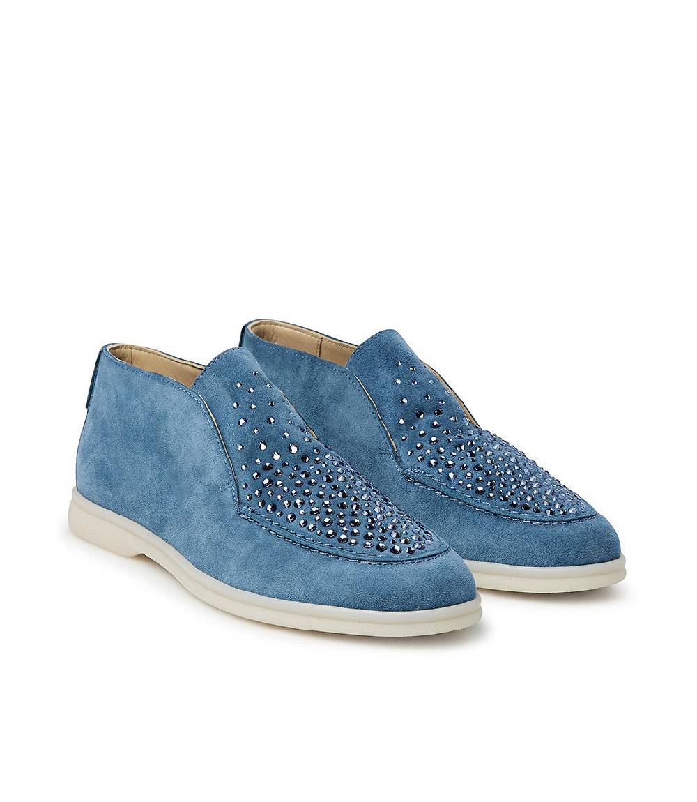 Loriblu Mocassini in pelle scamosciata blu con cristalli Negozio