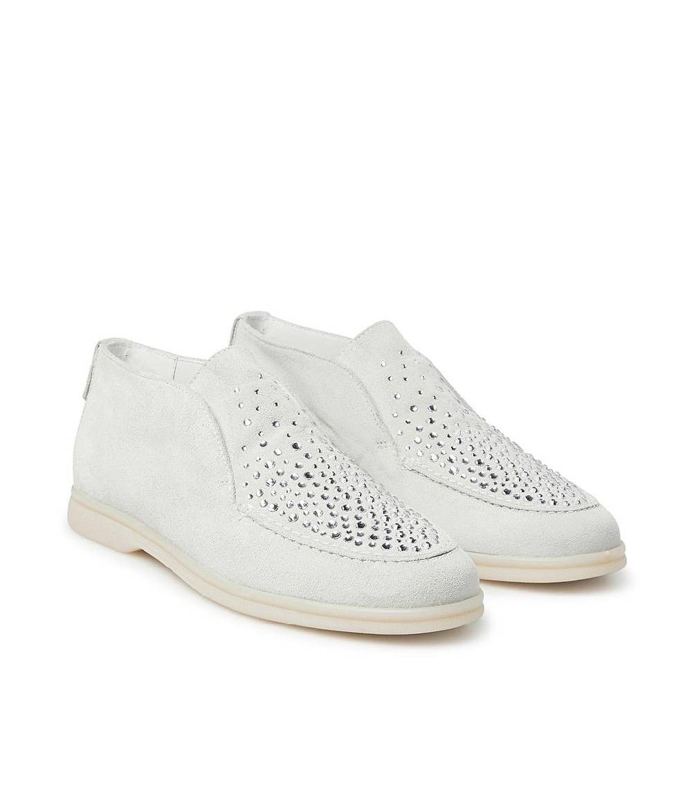 Loriblu Mocassini in pelle scamosciata bianco con cristalli In Saldo