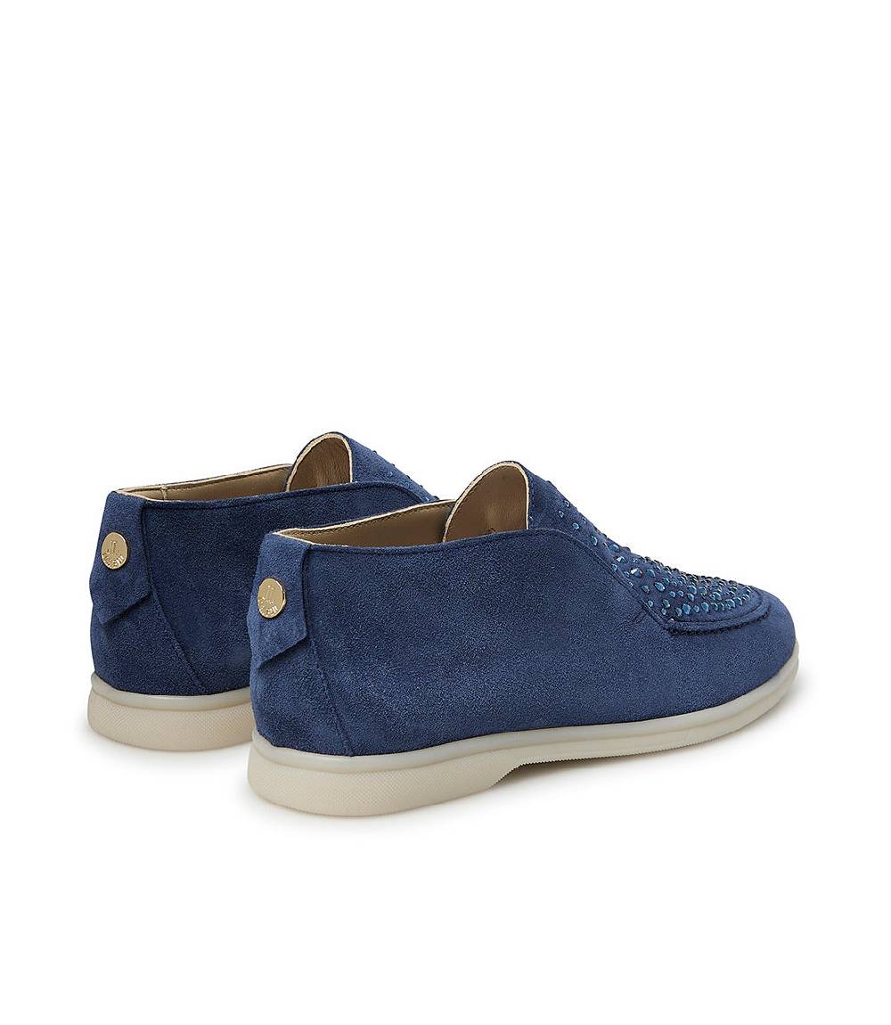 Loriblu Mocassini in pelle scamosciata blu avio con cristalli Moda