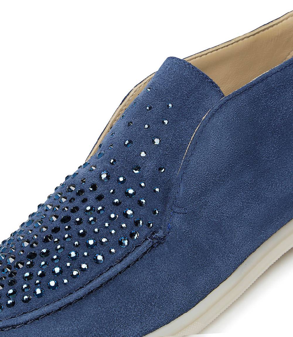 Loriblu Mocassini in pelle scamosciata blu avio con cristalli Moda