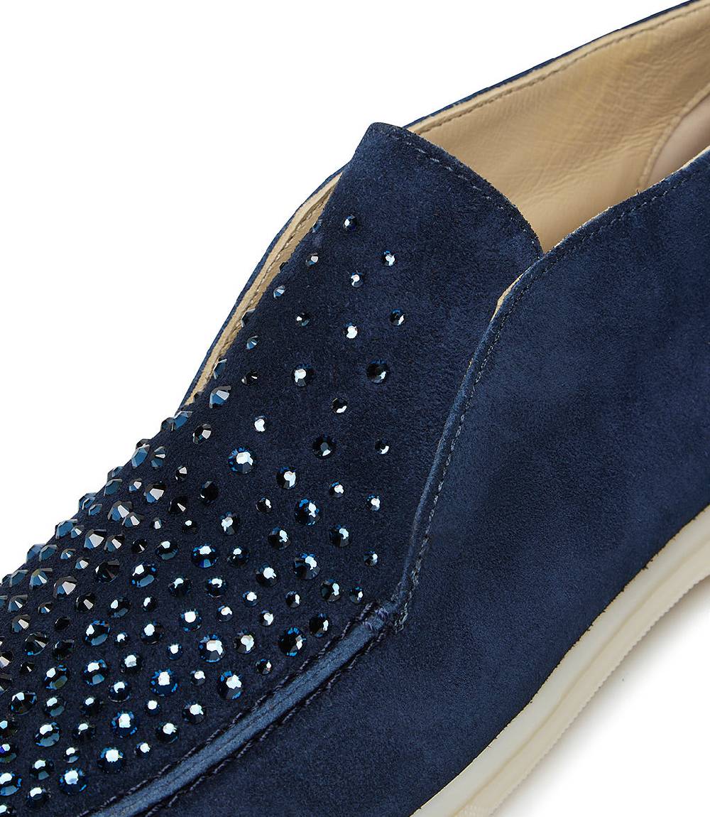 Loriblu Mocassini in pelle scamosciata blu scuro con cristalli 2025