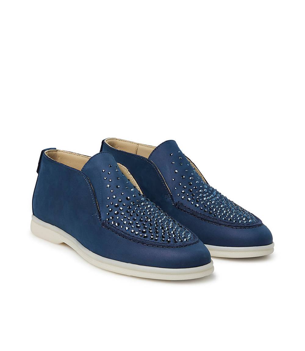 Loriblu Mocassini in pelle blu con cristalli Italy