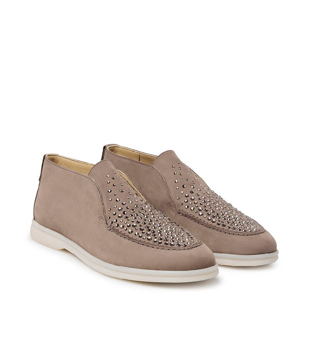 Loriblu Mocassini in pelle fango con cristalli Italia
