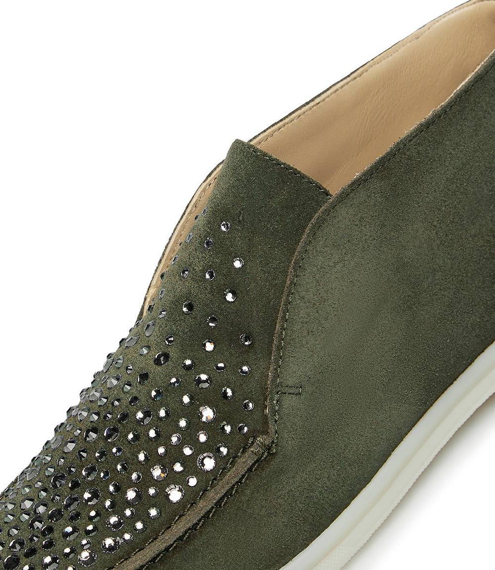 Loriblu Mocassini in pelle scamosciata verde con cristalli In Linea