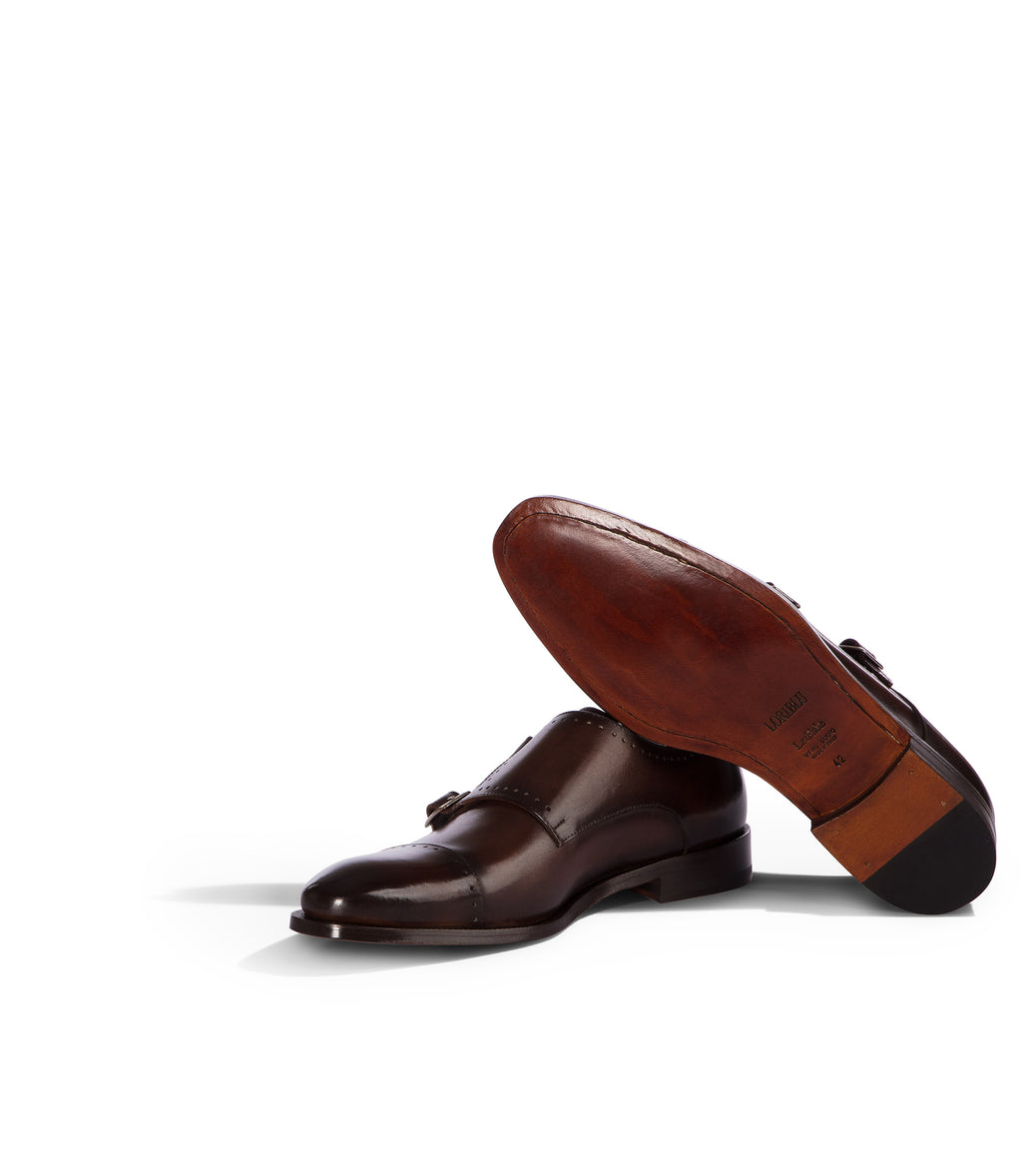 Loriblu Monk strap in pelle marrone brogue Saldi