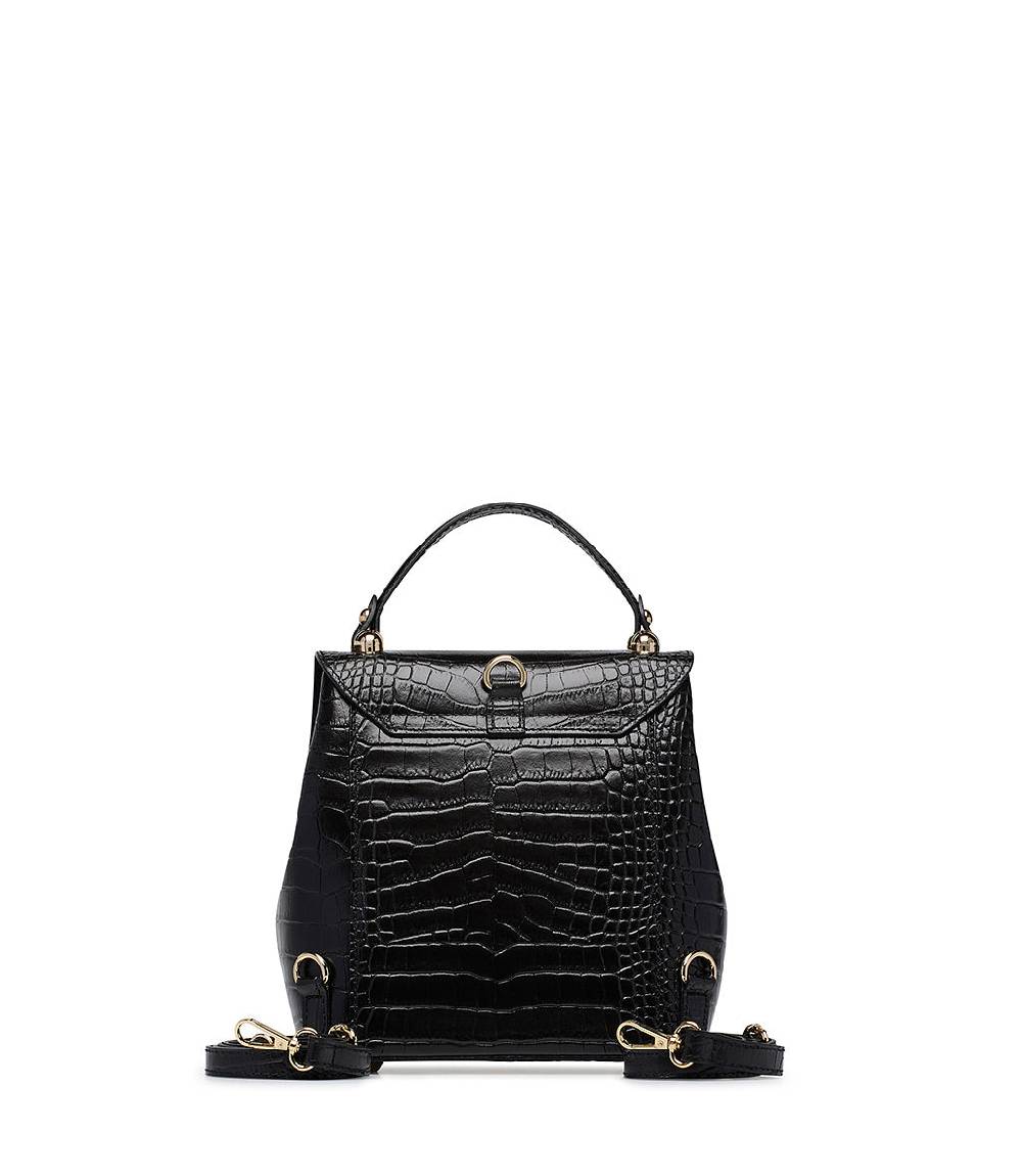 Loriblu Borsa a mano nera in pelle stampa cocco Promozione