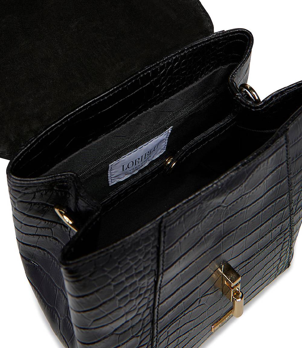 Loriblu Borsa a mano nera in pelle stampa cocco Promozione