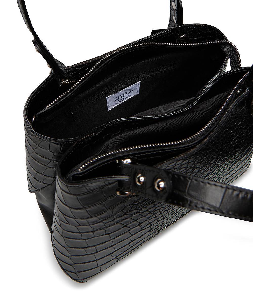 Loriblu Borsa nera in pelle stampa cocco Spedizione Gratuita