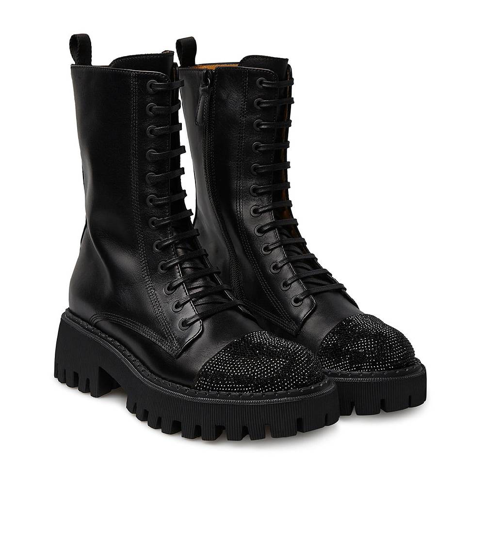 Loriblu Anfibi in vitello nero con cristalli Online