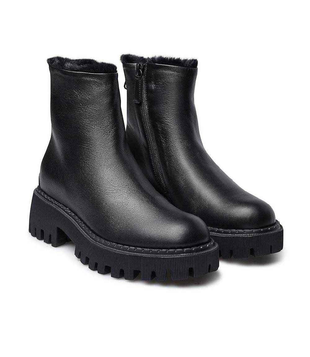Loriblu Stivaletto in vitello nero con fodera montone Outlet