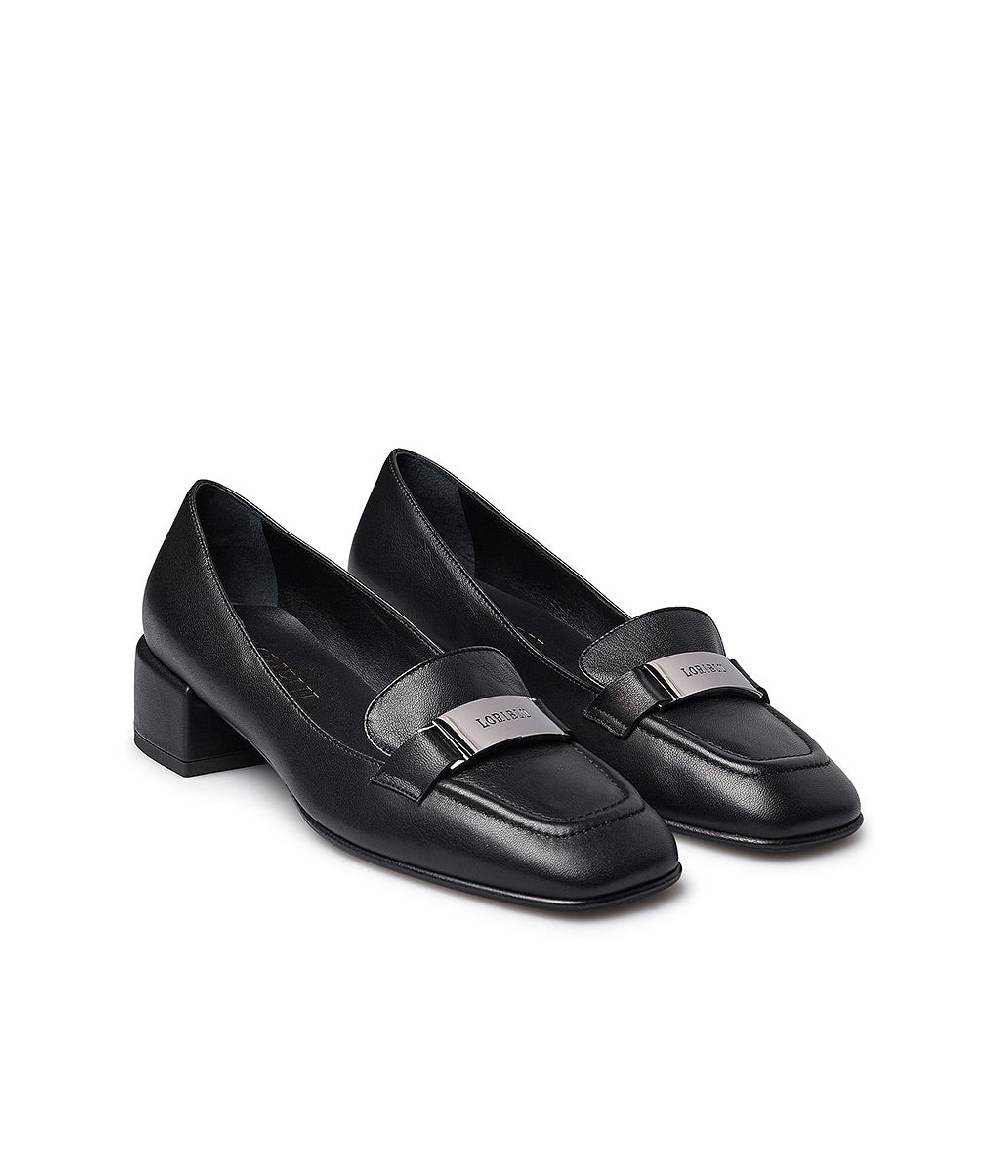 Loriblu Mocassini in nappa nera con placca logo Vendita Economica