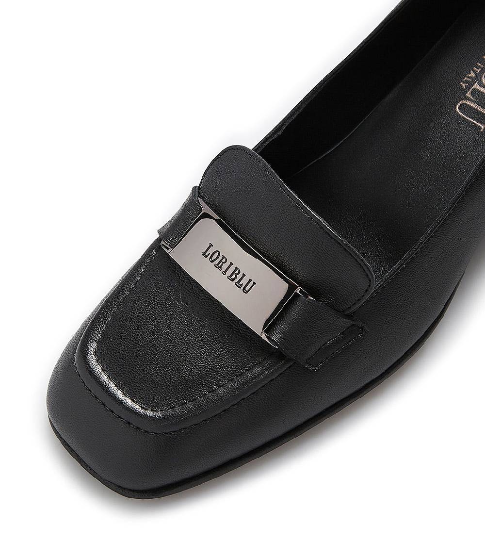 Loriblu Mocassini in nappa nera con placca logo Vendita Economica