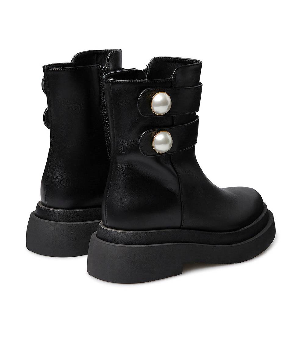 Loriblu Stivaletto in vitello nero con cinturini e borchie perla Saldi Di Fabbrica
