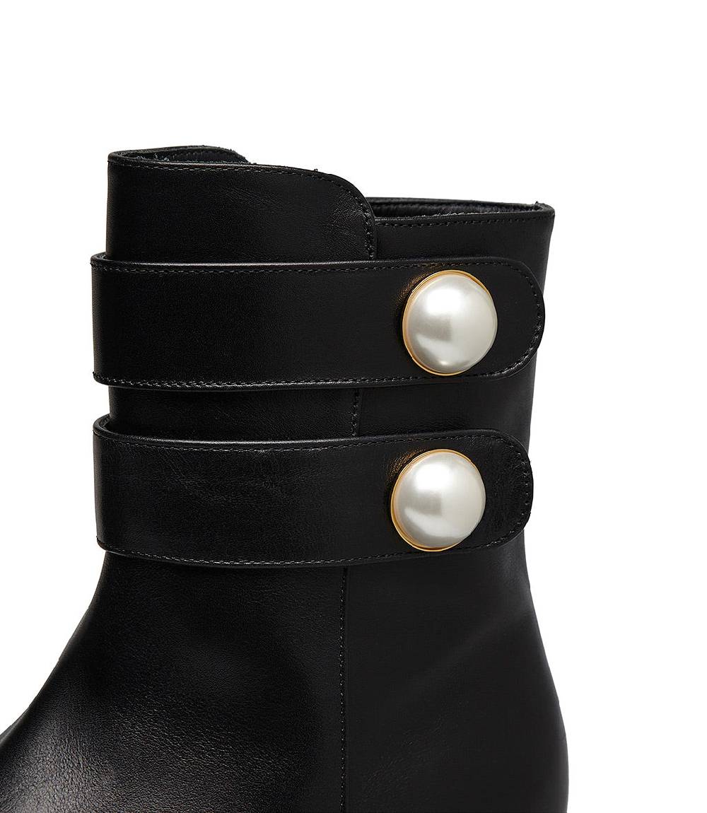 Loriblu Stivaletto in vitello nero con cinturini e borchie perla Saldi Di Fabbrica