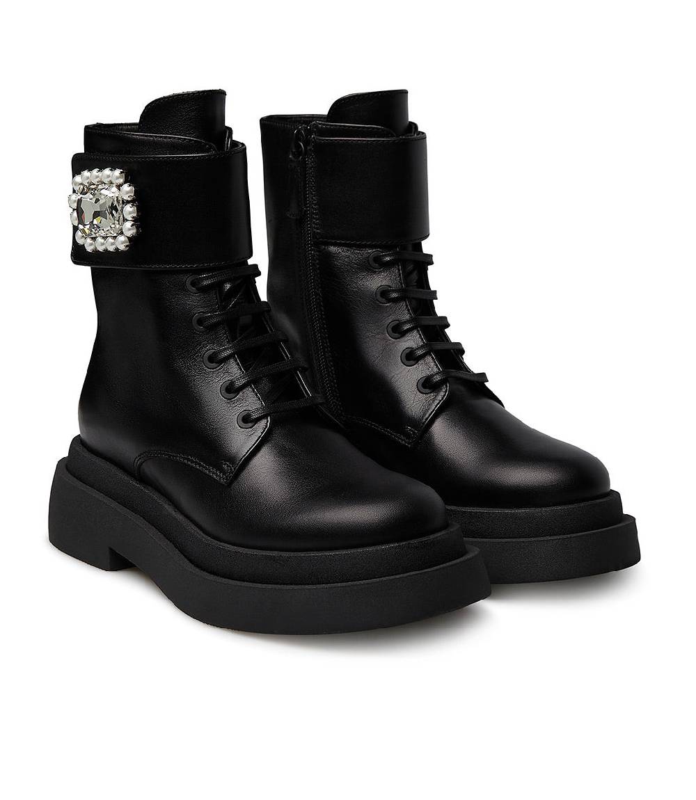 Loriblu Stivaletto in vitallo nero con fibbia-gioiello Vendite Flash