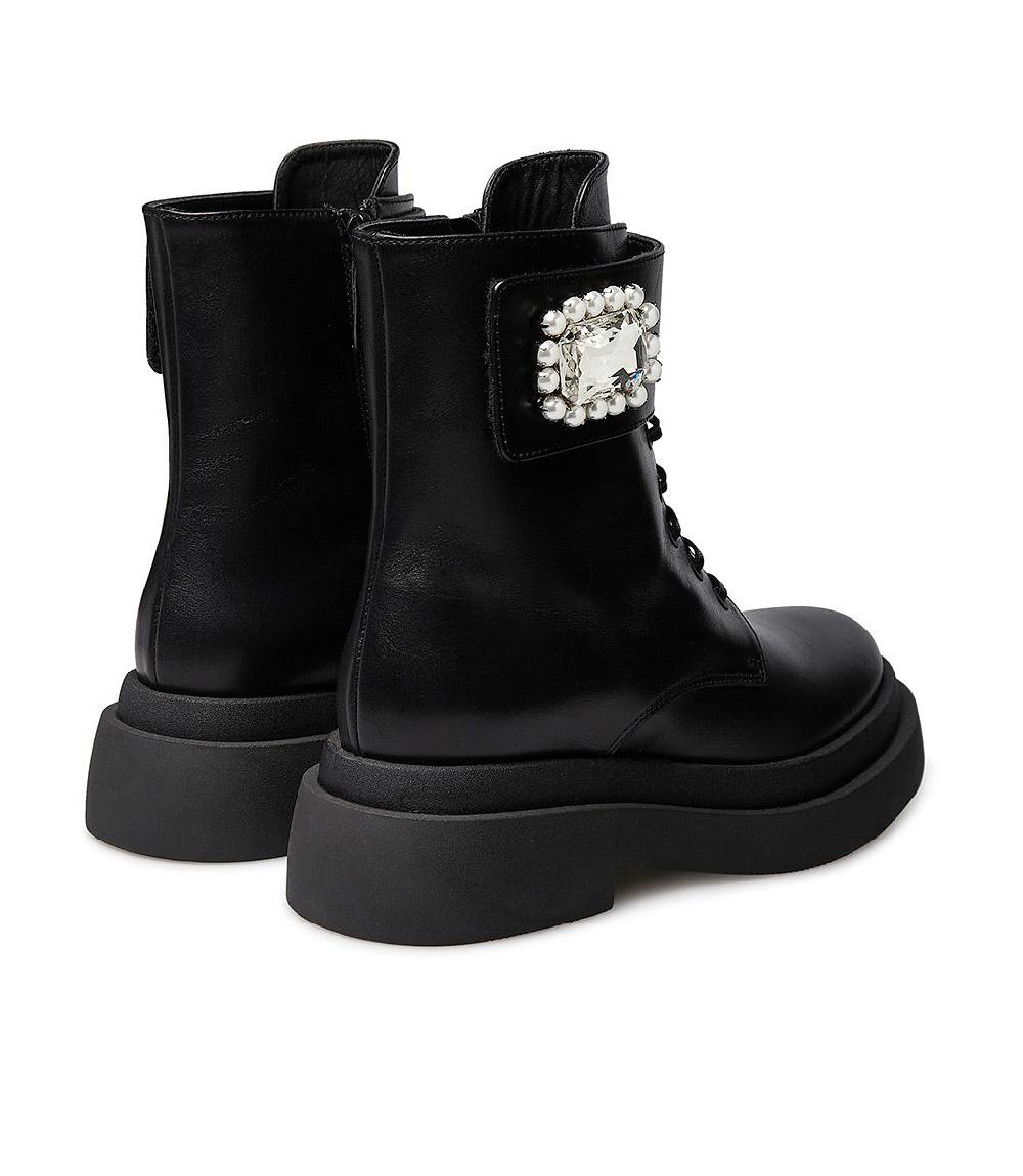 Loriblu Stivaletto in vitallo nero con fibbia-gioiello Vendite Flash