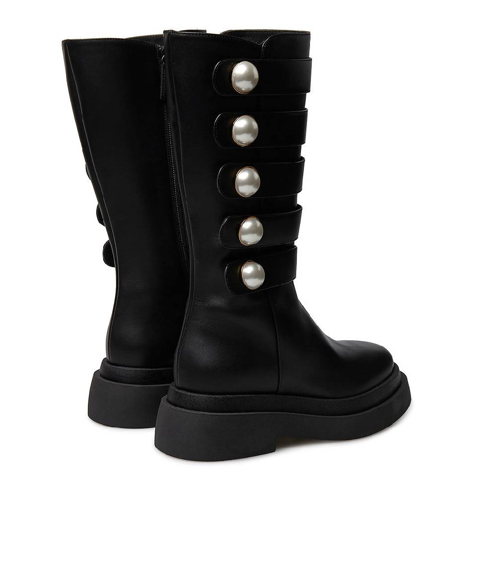 Loriblu Stivale in vitello nero con cinturini e borchie perla In Saldo