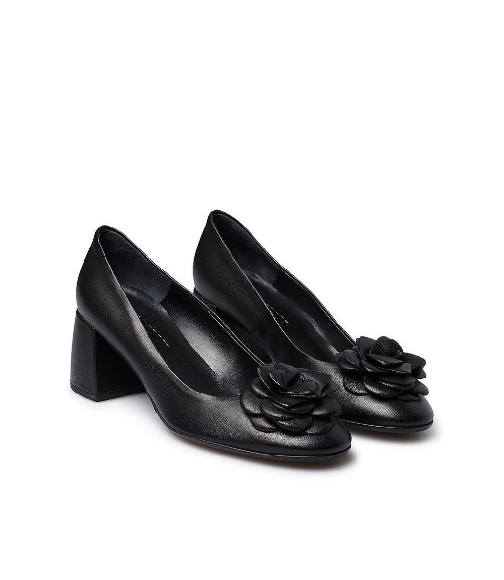 Loriblu Décolleté in nappa nera con fiore Italy