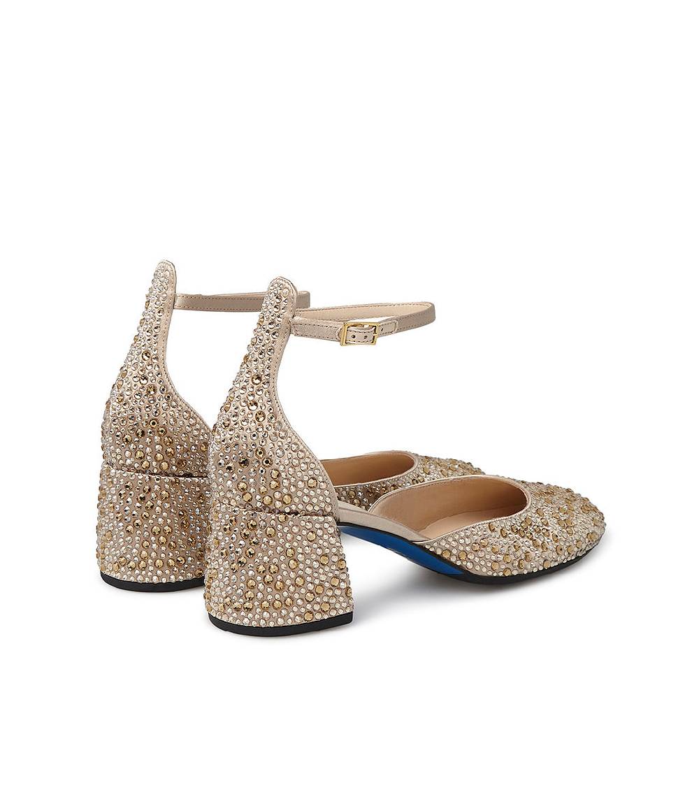Loriblu Décolleté Mary Jane in raso beige con cristalli all-over In Linea