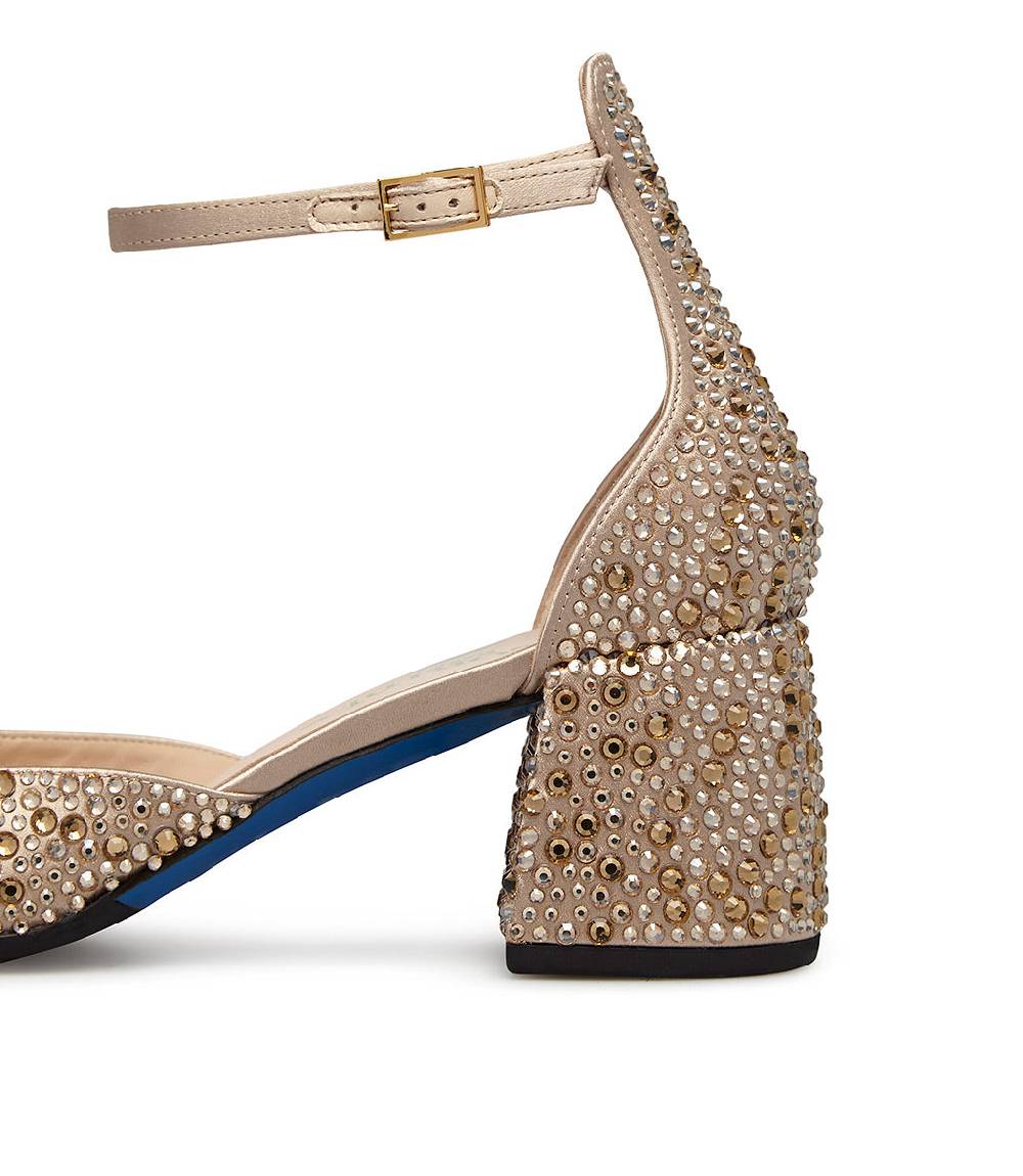 Loriblu Décolleté Mary Jane in raso beige con cristalli all-over In Linea