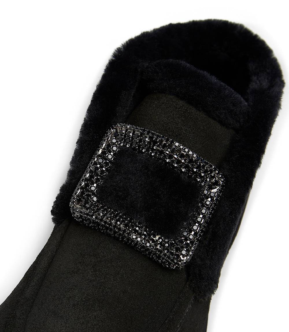 Loriblu Mocassini in camoscio e shearling nero con fibbia-gioiello Vendita
