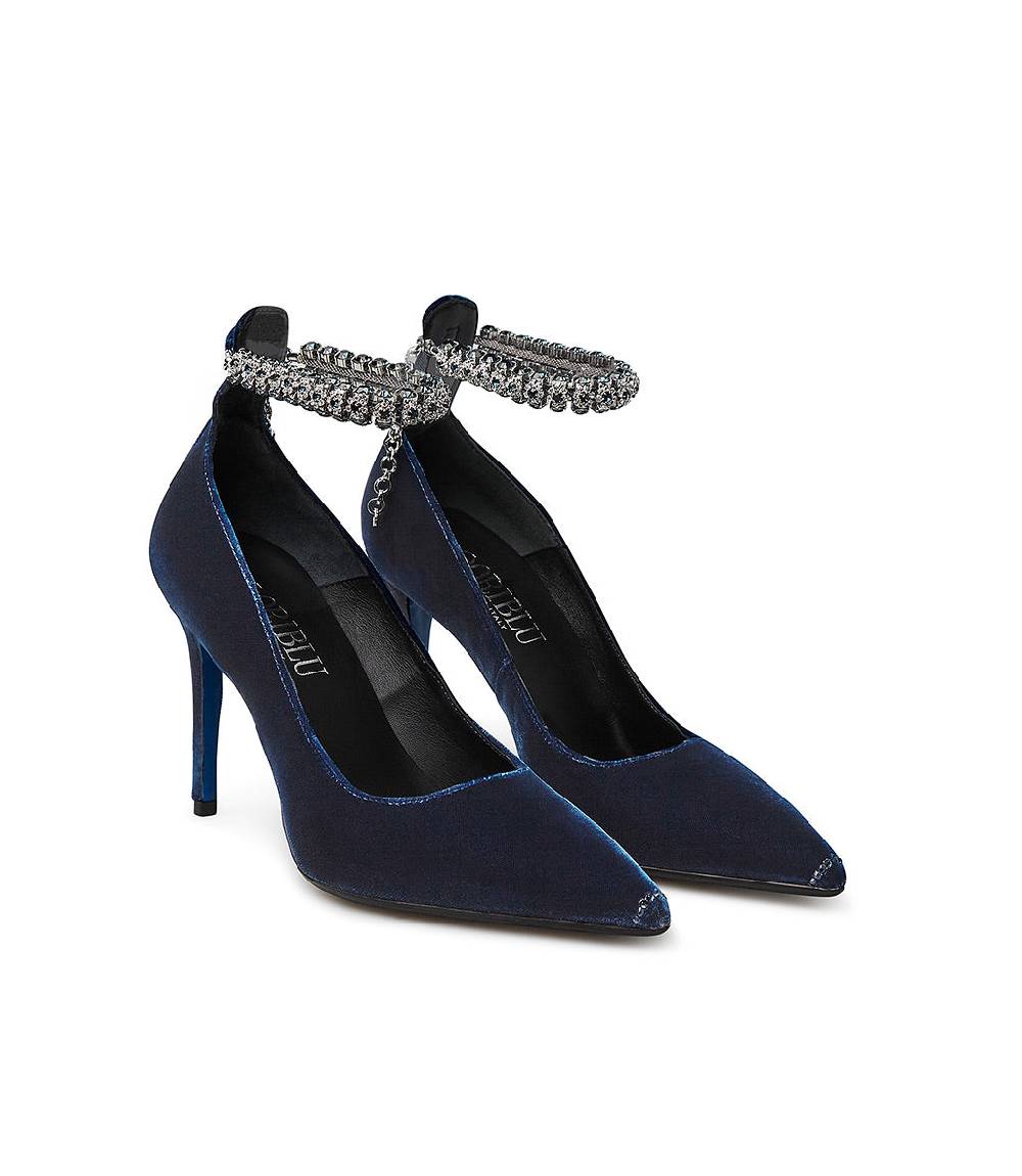 Loriblu Décolleté in velluto blu con cinturino gioiello Saldi