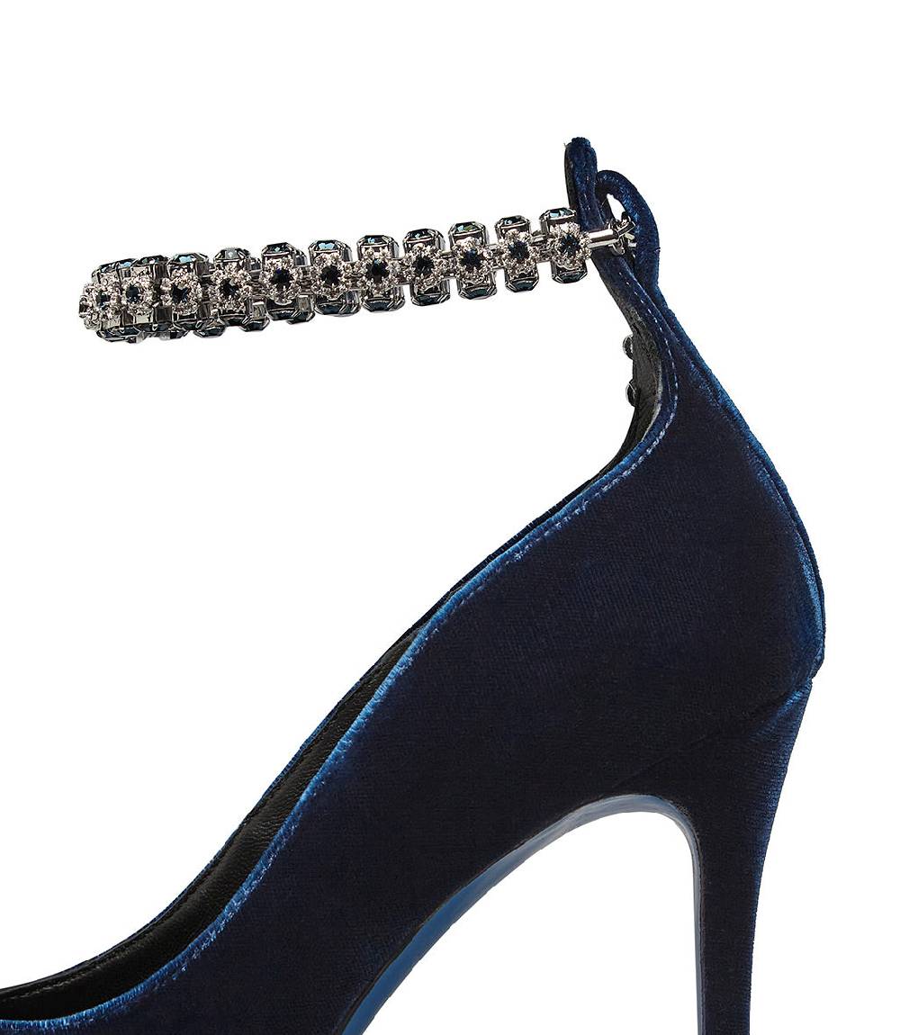 Loriblu Décolleté in velluto blu con cinturino gioiello Saldi