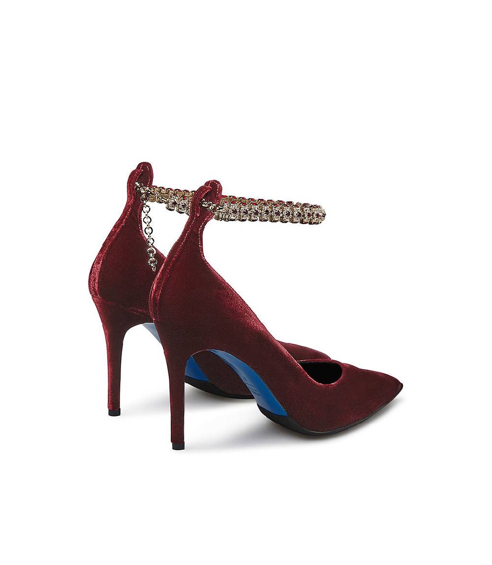 Loriblu Décolleté in velluto rosso rubino con cinturino gioiello Offerte