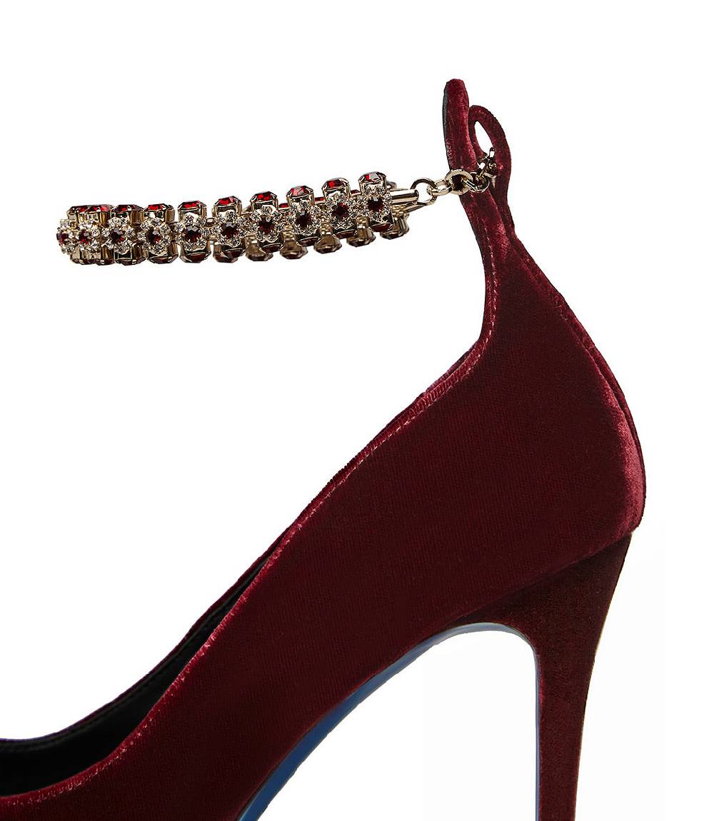 Loriblu Décolleté in velluto rosso rubino con cinturino gioiello Offerte