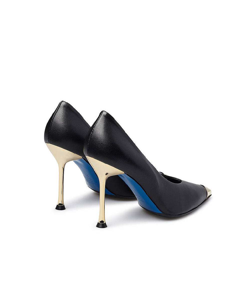 Loriblu Décolleté in nappa nera con tacco e punta in metallo oro Hotsell