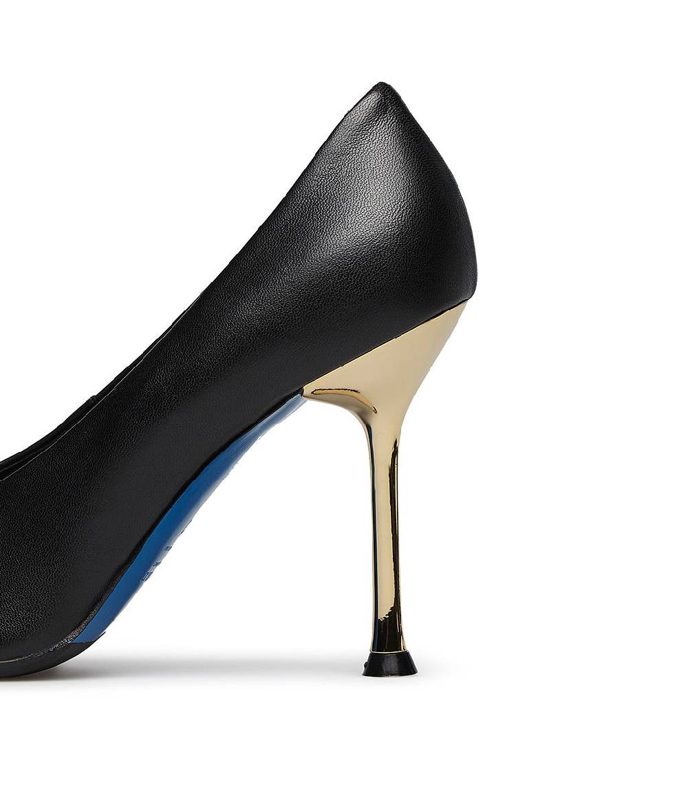 Loriblu Décolleté in nappa nera con tacco e punta in metallo oro Hotsell