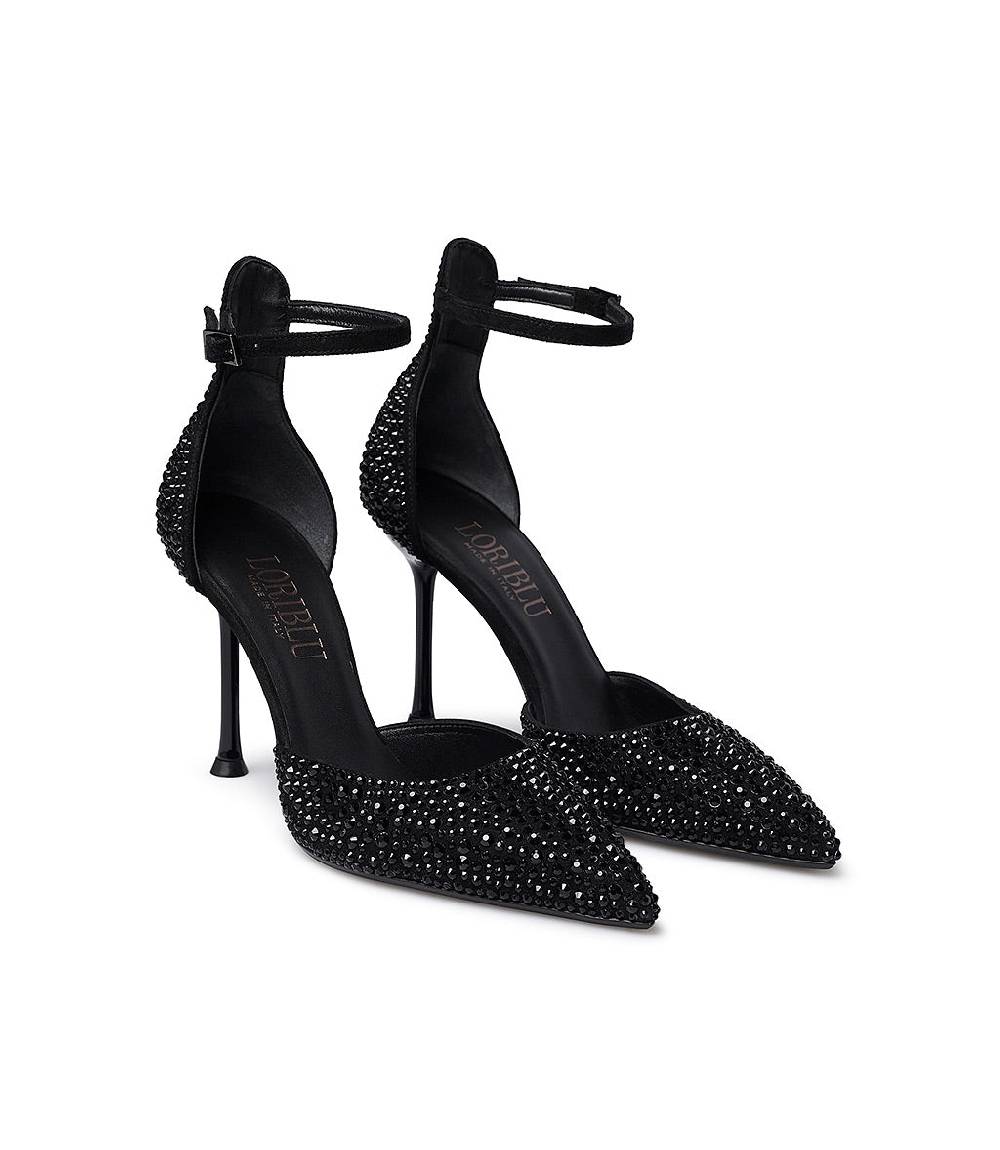 Loriblu Décolleté gioiello in raso nero con cristalli all-over Vendita Economica