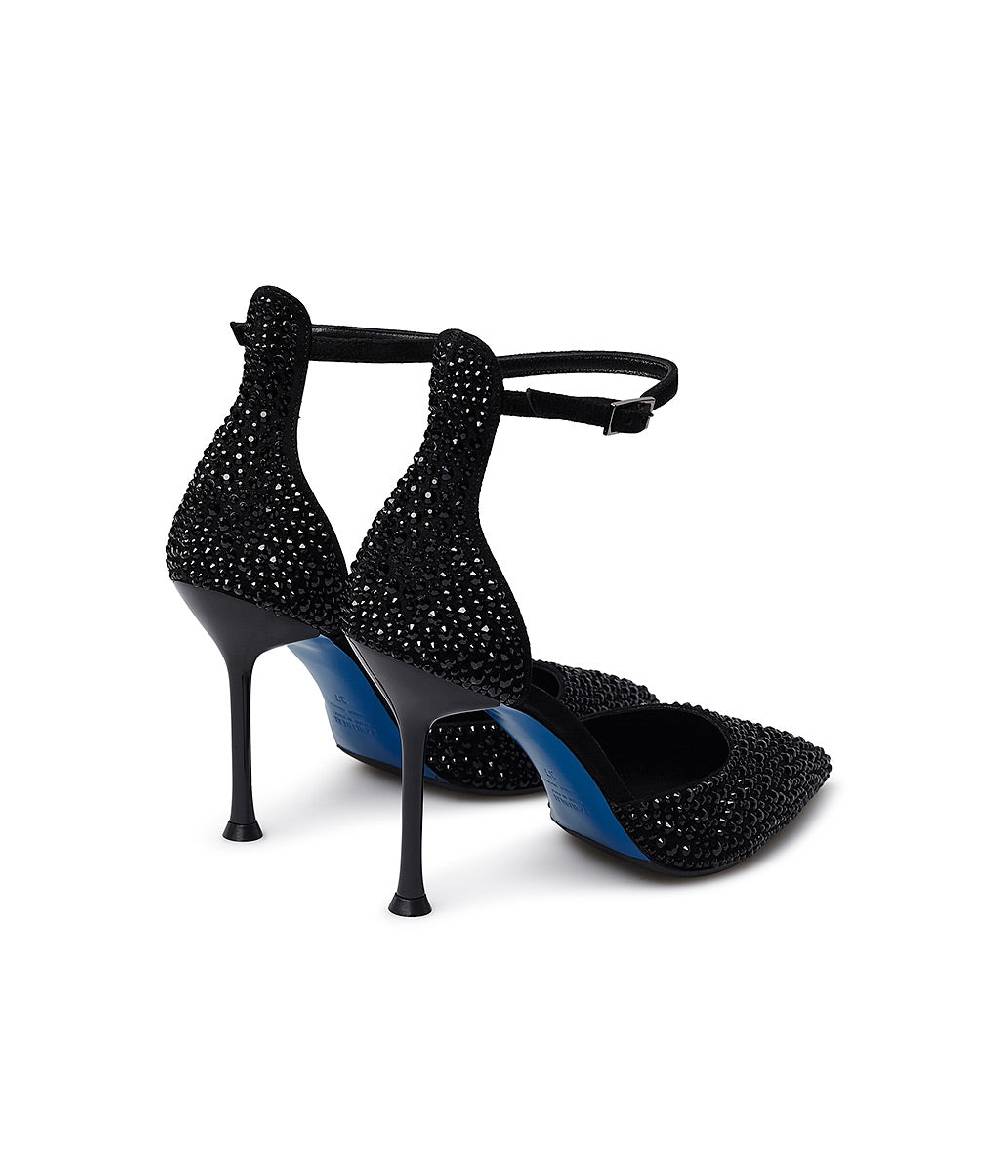 Loriblu Décolleté gioiello in raso nero con cristalli all-over Vendita Economica