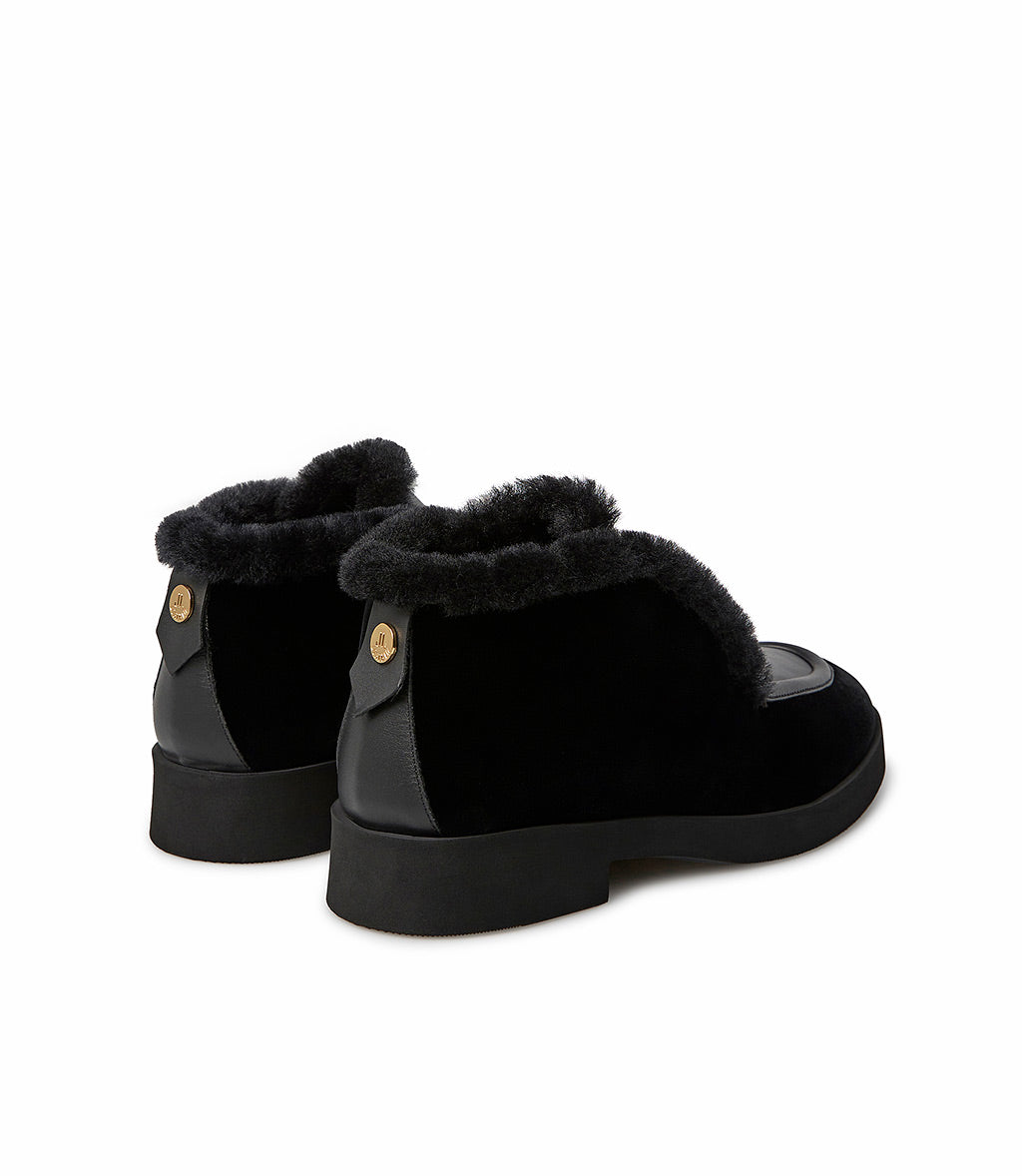 Loriblu Mocassini in camoscio e nappa nera con fodera shearling Vendite Flash