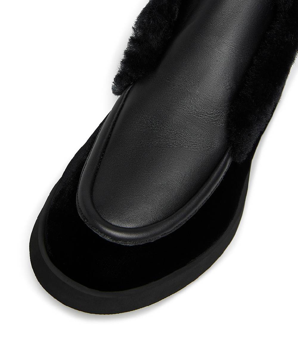 Loriblu Mocassini in camoscio e nappa nera con fodera shearling Vendite Flash
