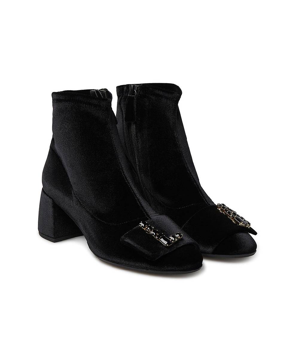 Loriblu Stivaletti in velluto nero con Logo Signature cristalli Moda
