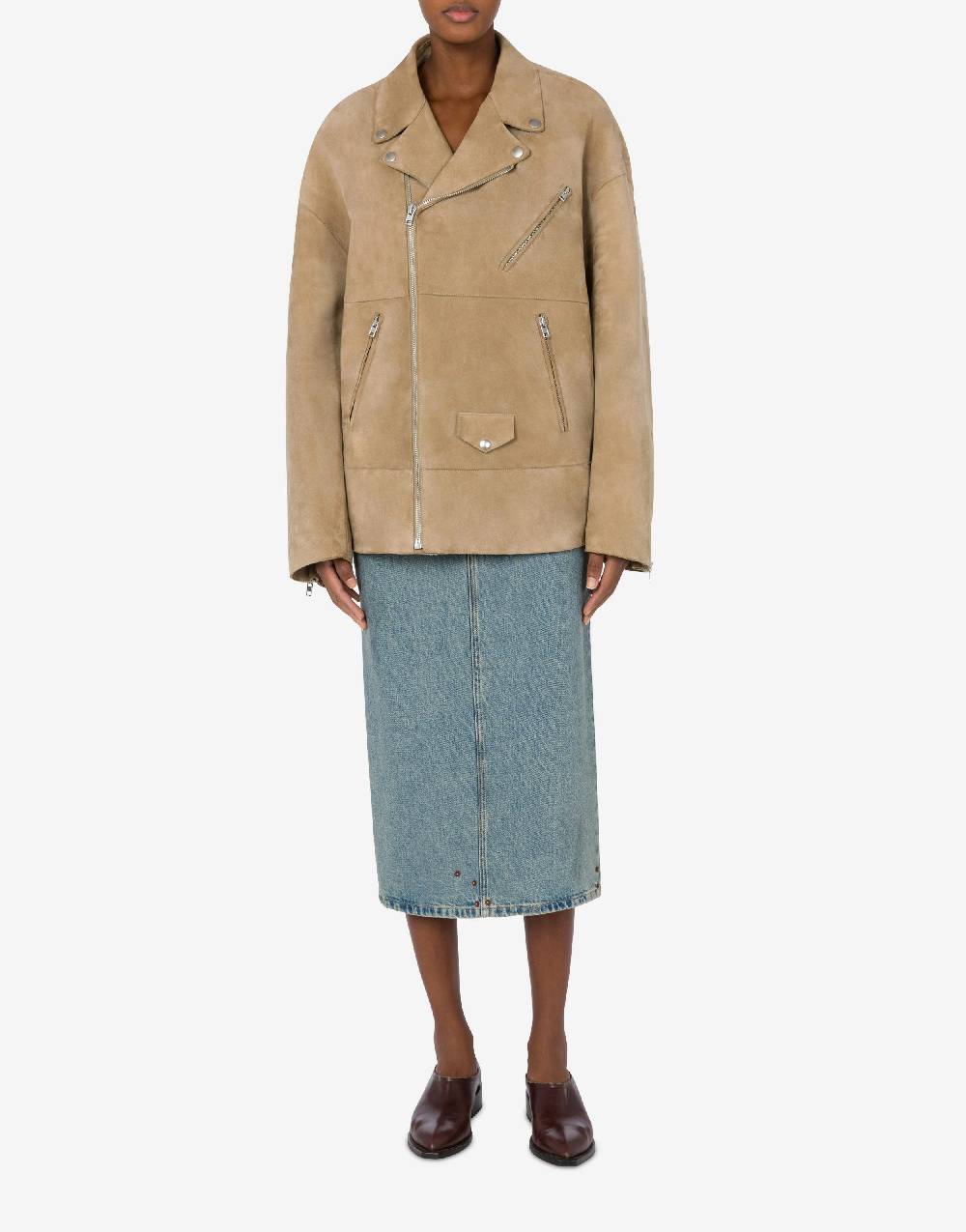 Love Moschino Giacca Biker oversize in camoscio In Saldo