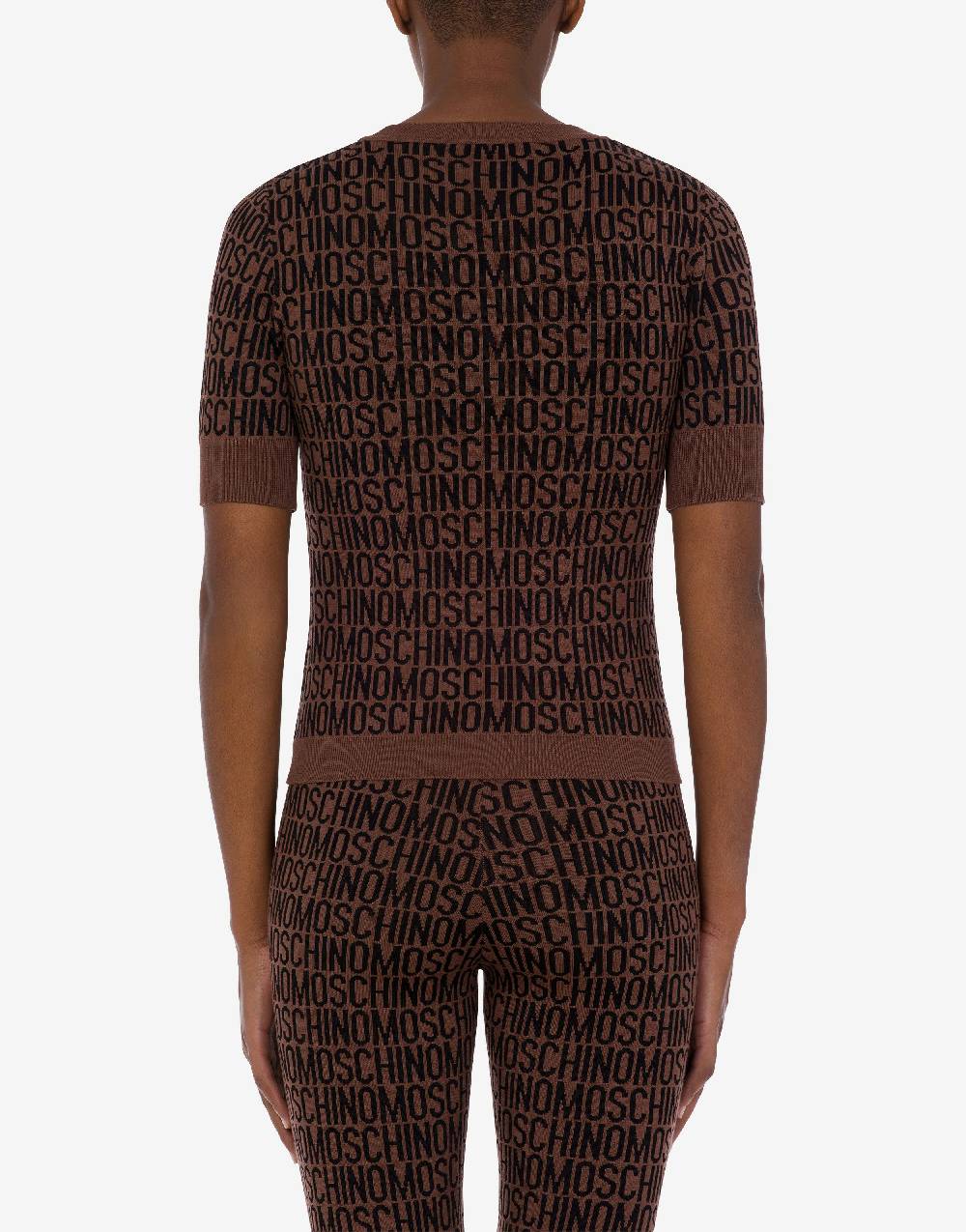 Love Moschino Top in lana Allover Logo In Saldo