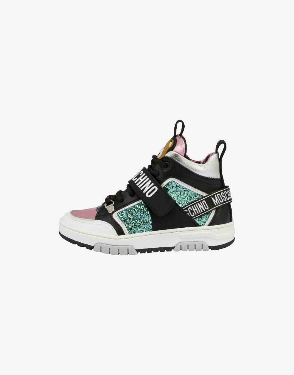 Love Moschino Sneakers alte in vitello e glitter Teddy Patch I Più Venduti