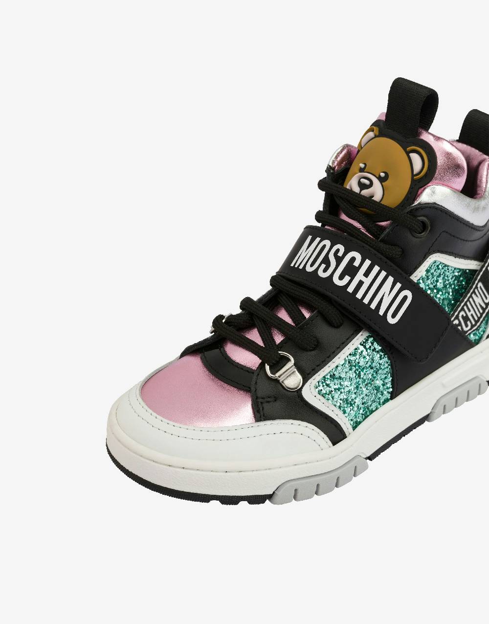 Love Moschino Sneakers alte in vitello e glitter Teddy Patch I Più Venduti