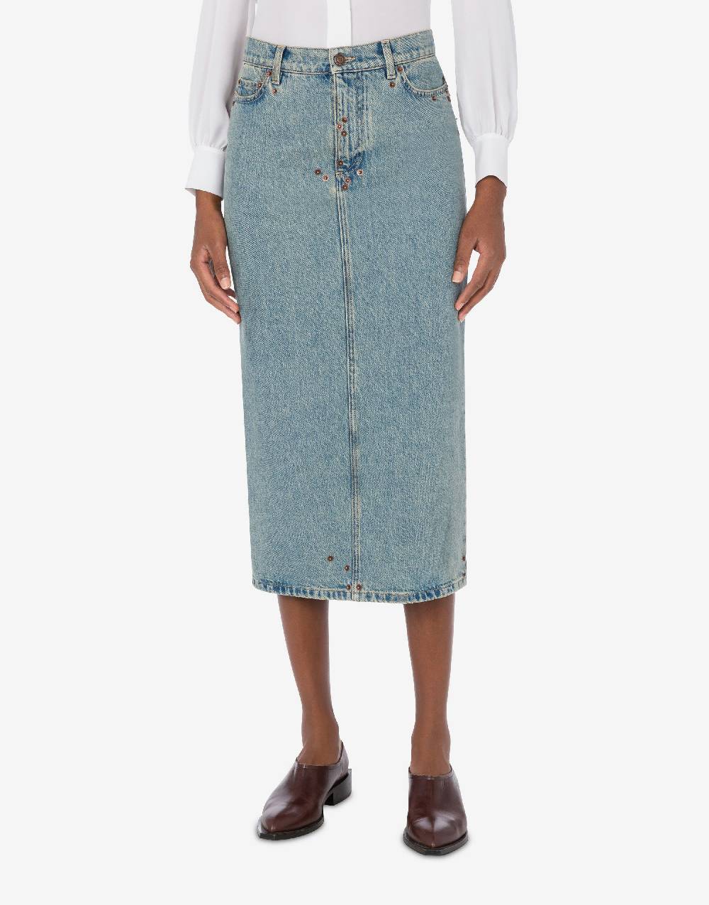 Love Moschino Gonna in denim blu di cotone Acquista Ora
