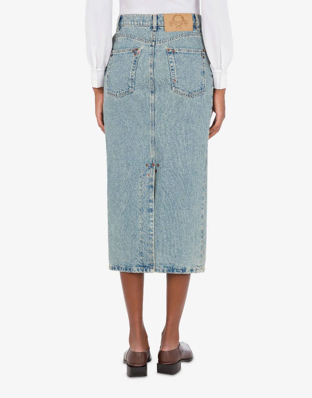 Love Moschino Gonna in denim blu di cotone Acquista Ora