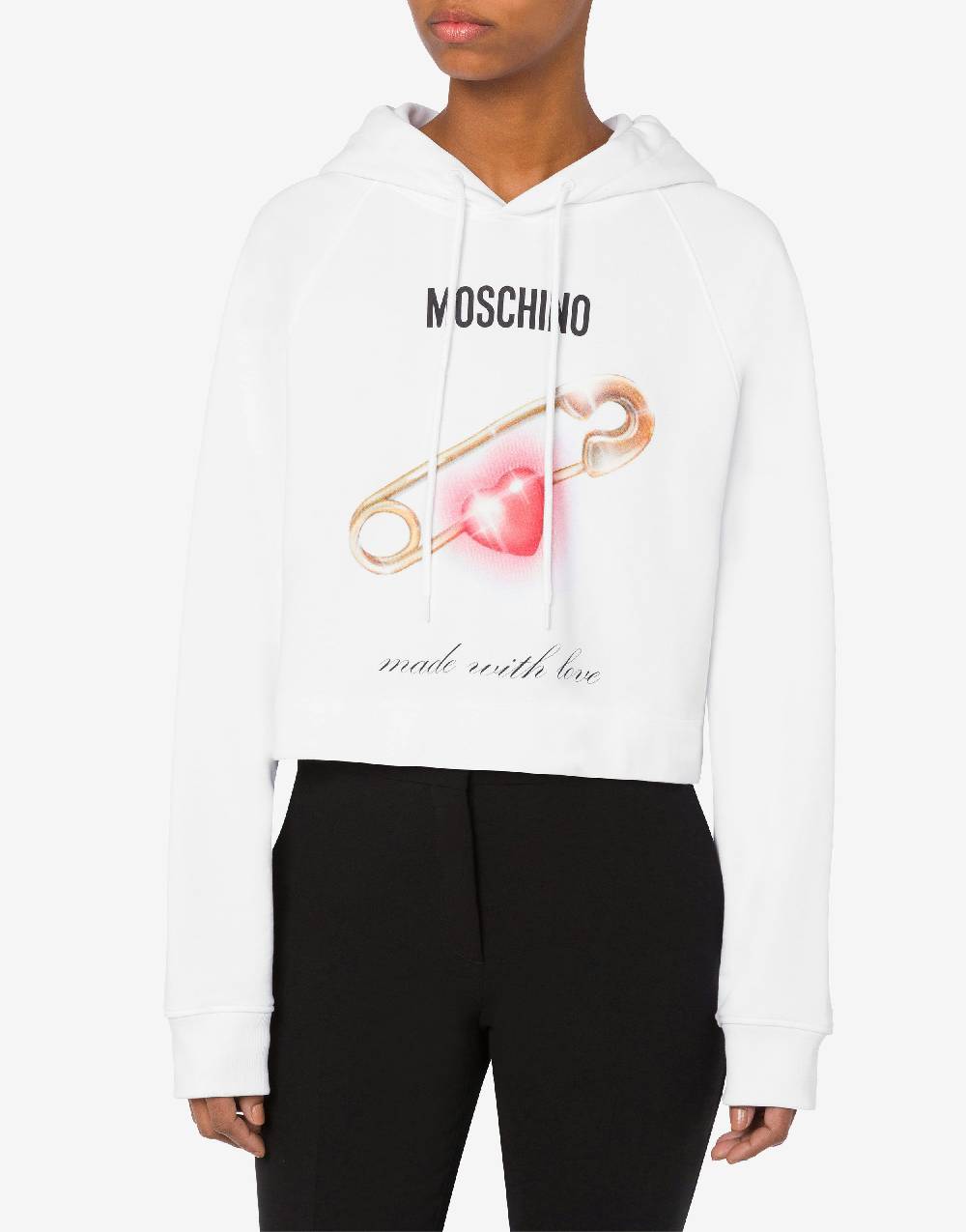 Love Moschino Felpa cropped Heart Safety Pin Sconto