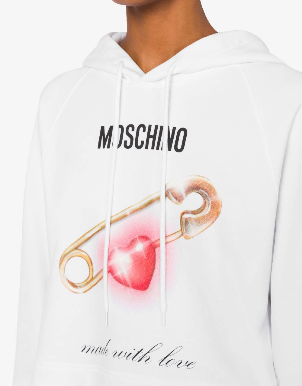 Love Moschino Felpa cropped Heart Safety Pin Sconto