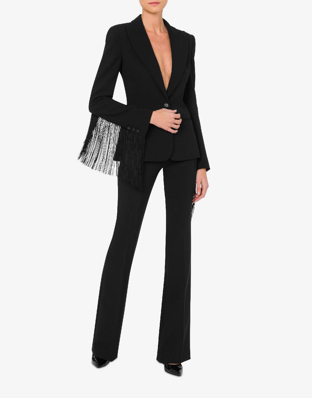 Love Moschino Giacca in crêpe con frange Fino Al -60%