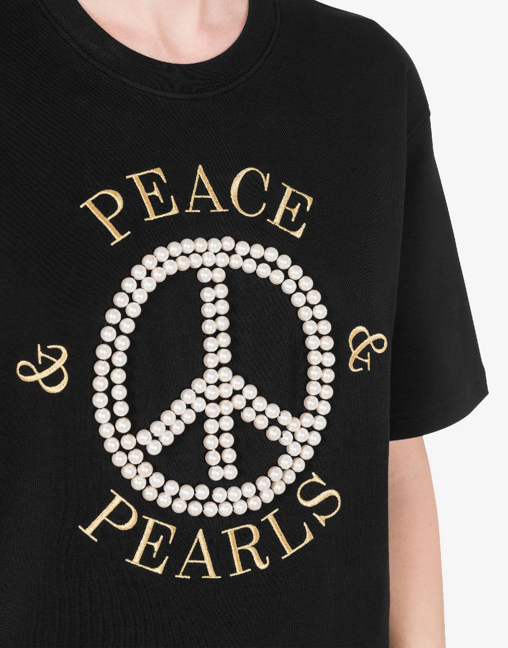 Love Moschino T-shirt in interlock di cotone Peace & Pearls Shopping Online