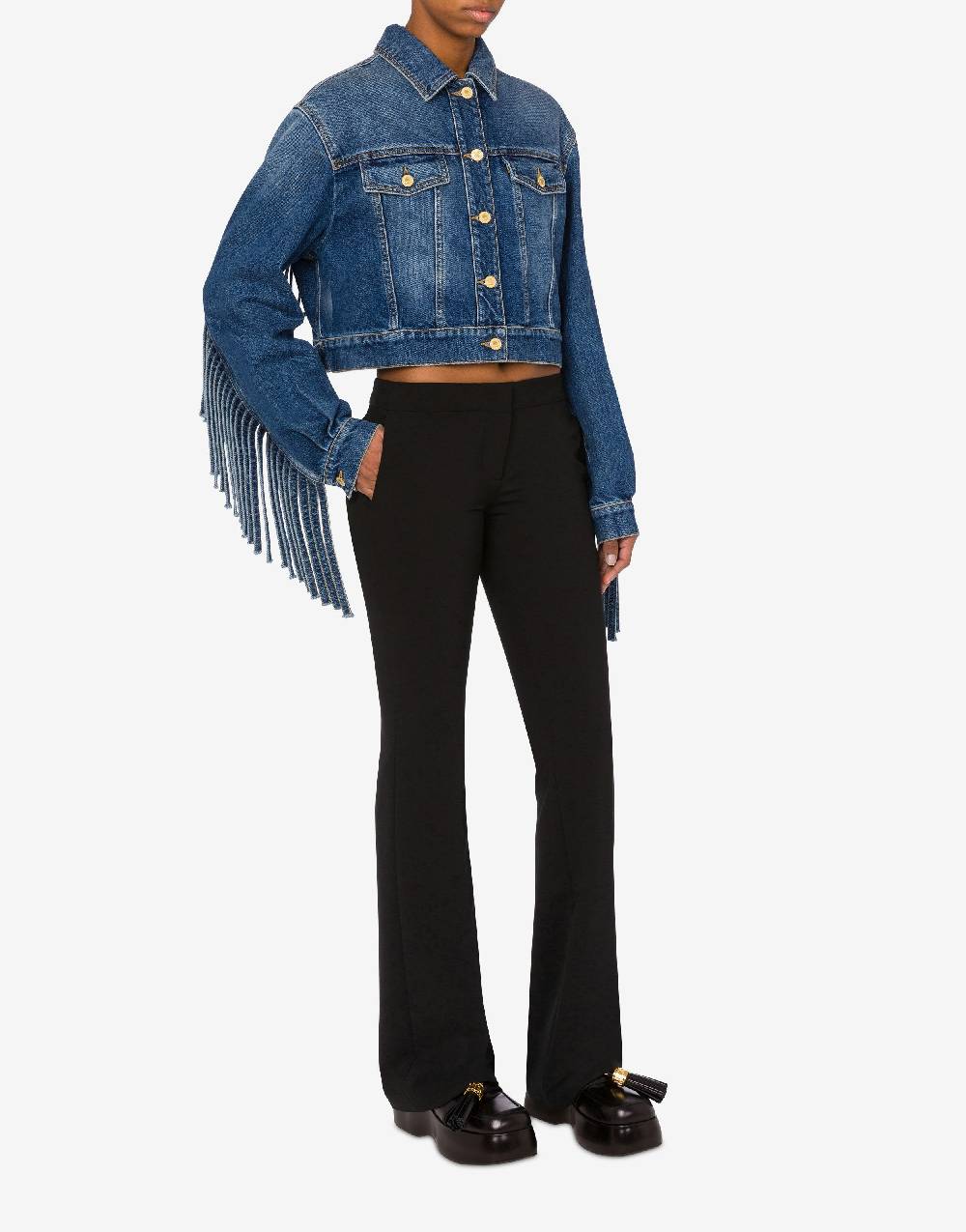 Love Moschino Giacca cropped con frange Vendita Economica