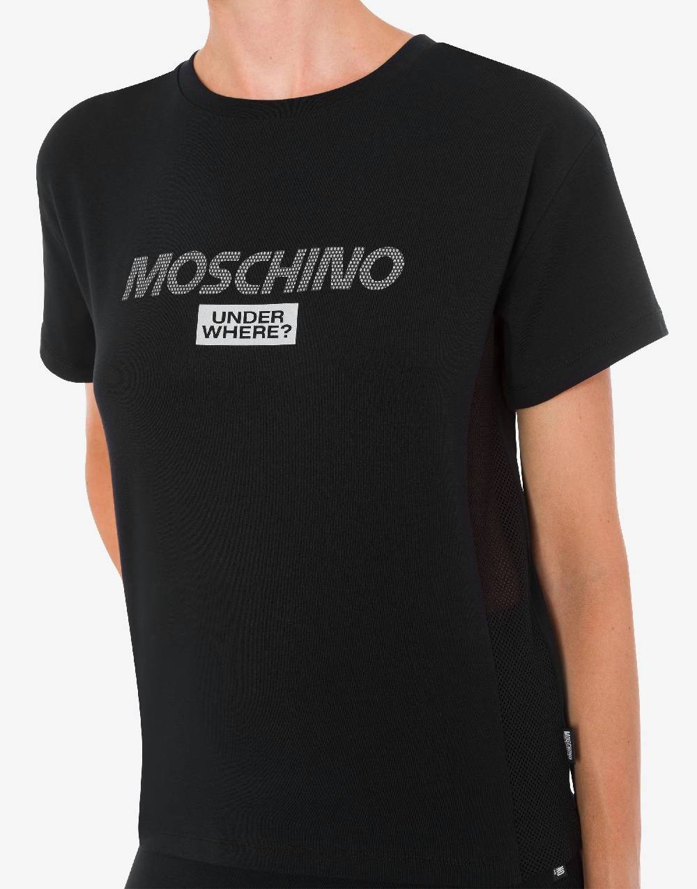 Love Moschino T-shirt in jersey stretch Mesh Logo Vendita