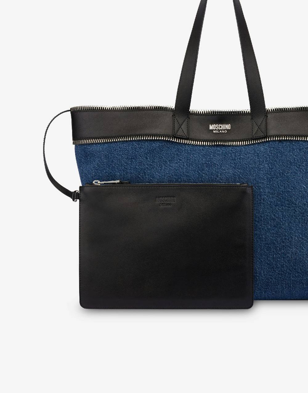 Love Moschino Shopper in denim Moschino Rider In Vendita