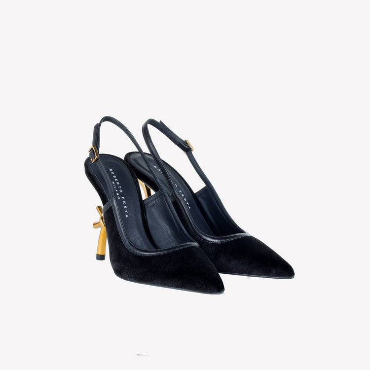 Roberto Festa SLINGBACK IN VELLUTO CON TACCO SCULTURA LOGO SANDY Vendite Flash